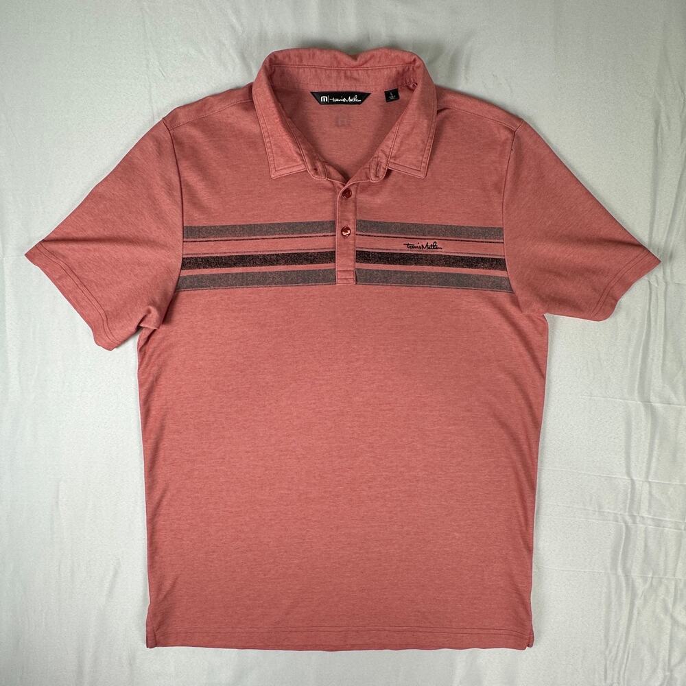 TravisMathew Pink Stripe Polo Shirt Mens Large